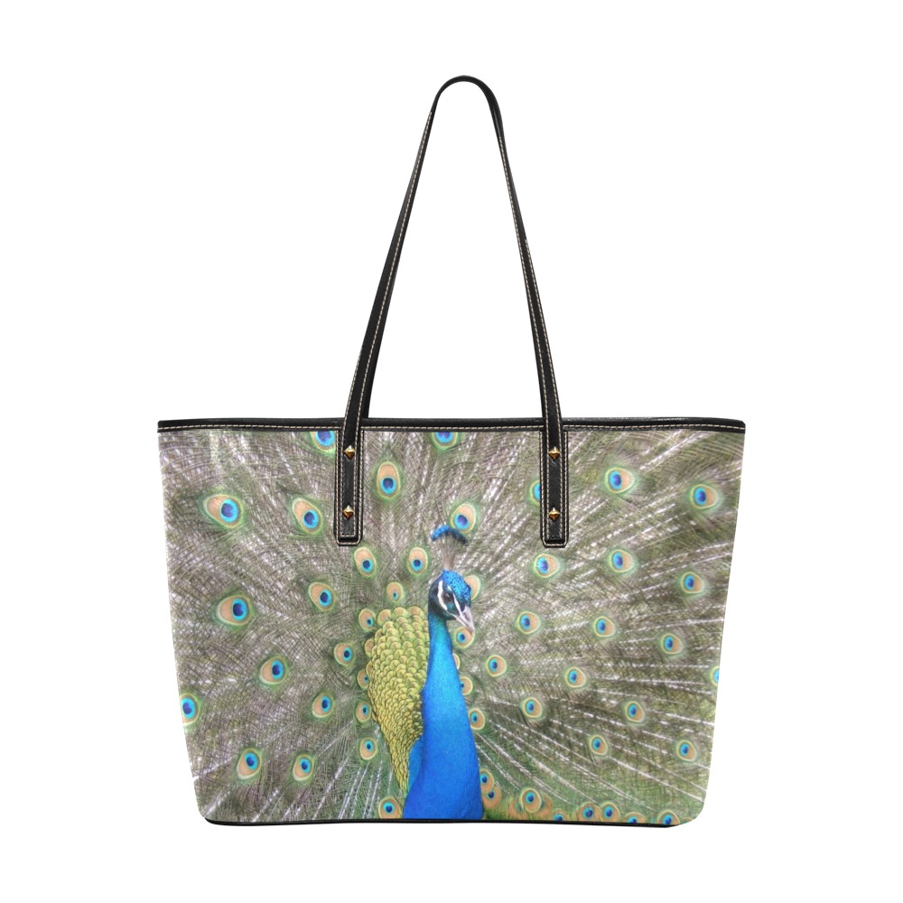 Peacock Chic Leather Tote Bag (Model 1709)