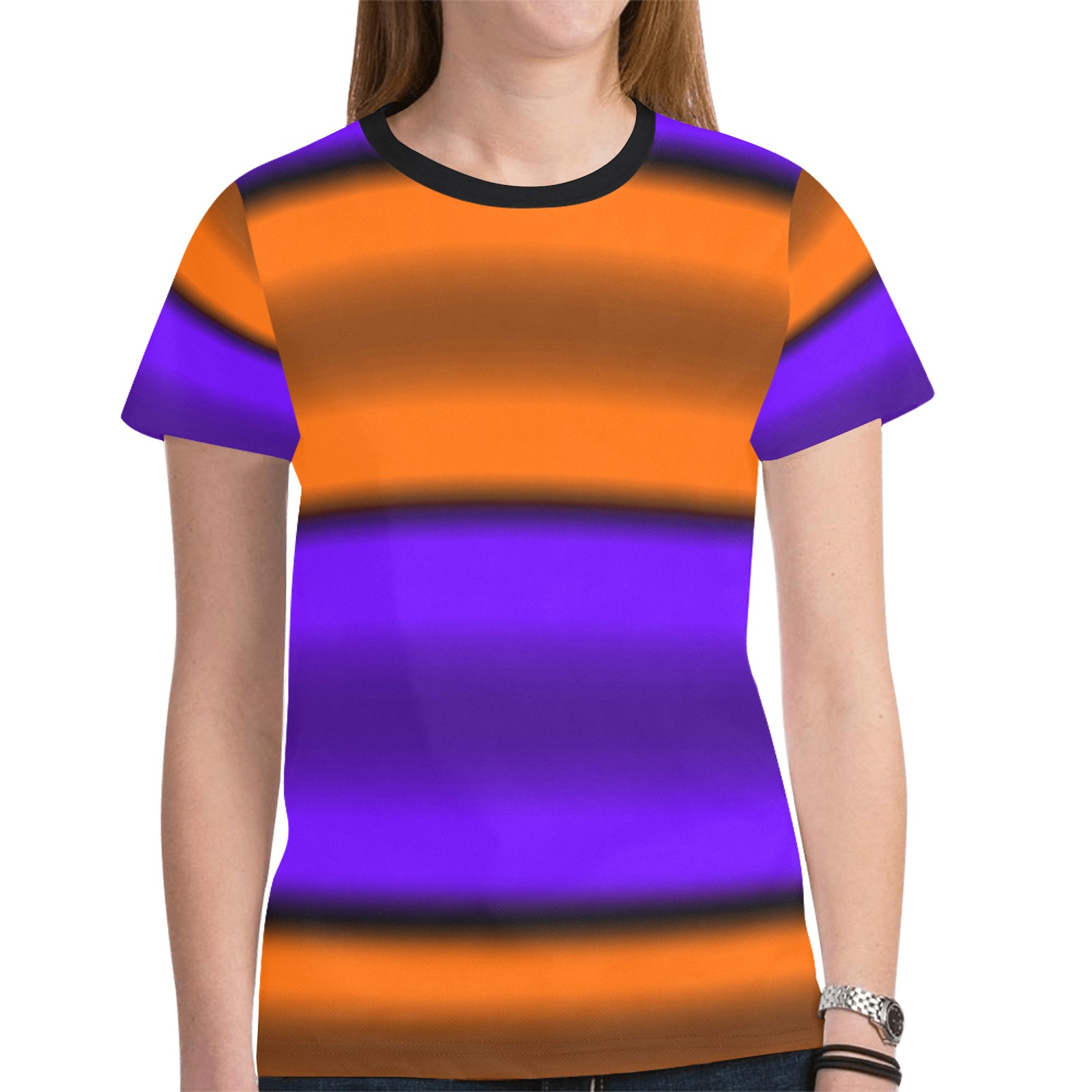 Orange & Purple Horizontal Stripes New All Over Print T-shirt for Women (Model T45)