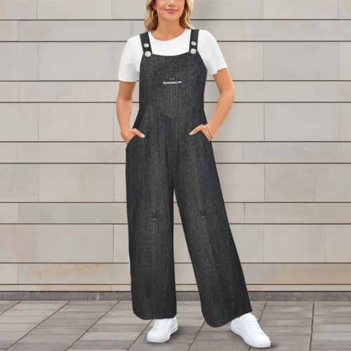 DIONIO Clothing - Ladies' Black Denim-Like Sleeveless Strap Wide Leg Jumpsuit