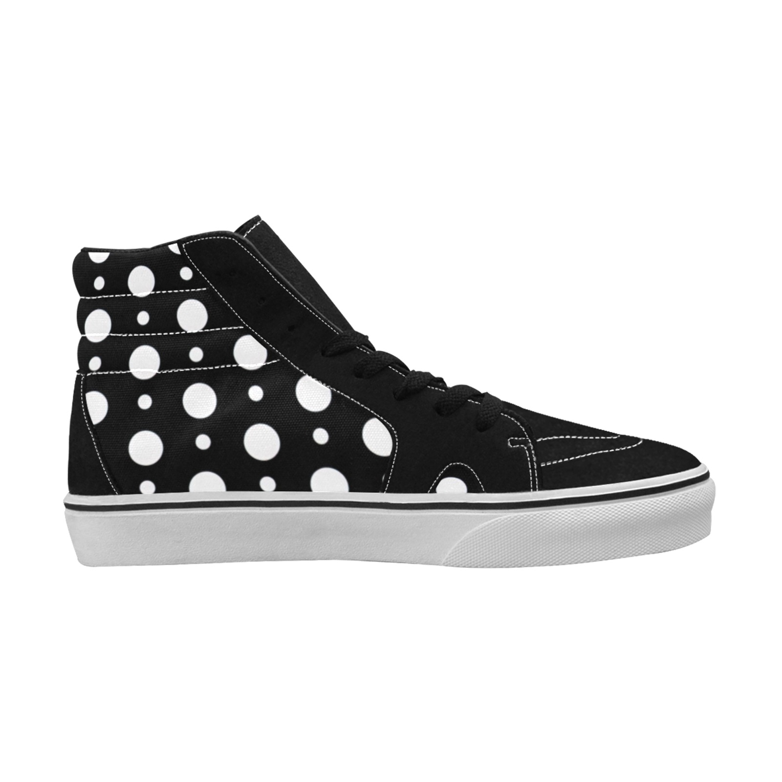 White Polka Dots Black Background Men's High Top Skateboarding Shoes (Model E001-1)