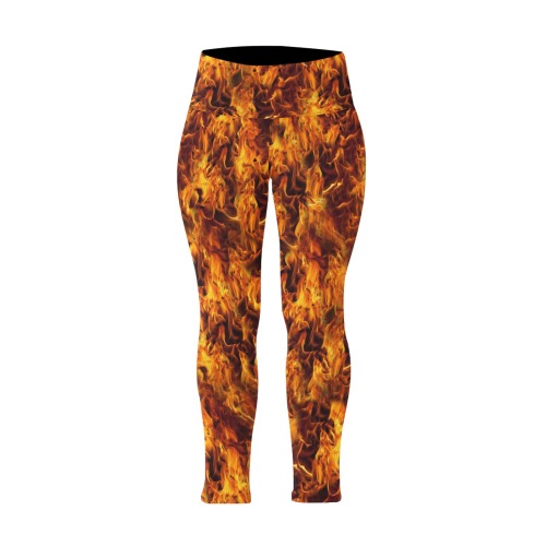 Fire and Flames Pattern Women's Extra Plus Size High Waist Leggings (Model L45)