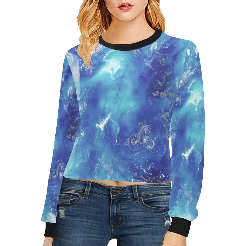 Encre Bleu Photo Crop Pullover Sweatshirts for Women (Model H20)
