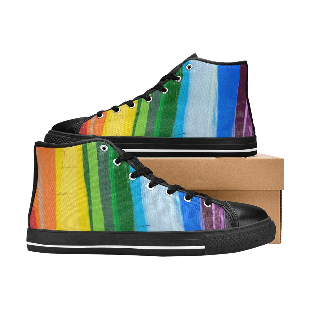 Rainbow High Tops - Black base - male High Top Canvas Shoes for Kid (Model 017)