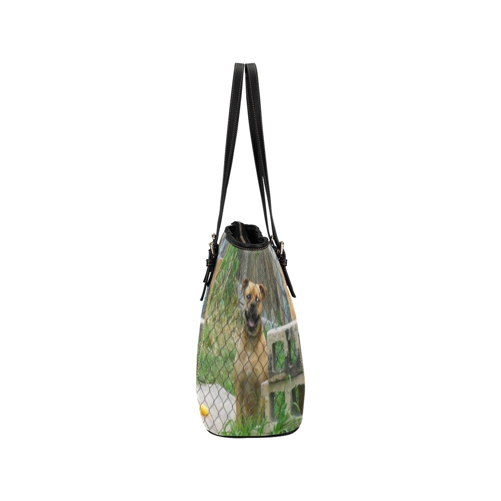 A Smiling Dog Leather Tote Bag/Small (Model 1640)