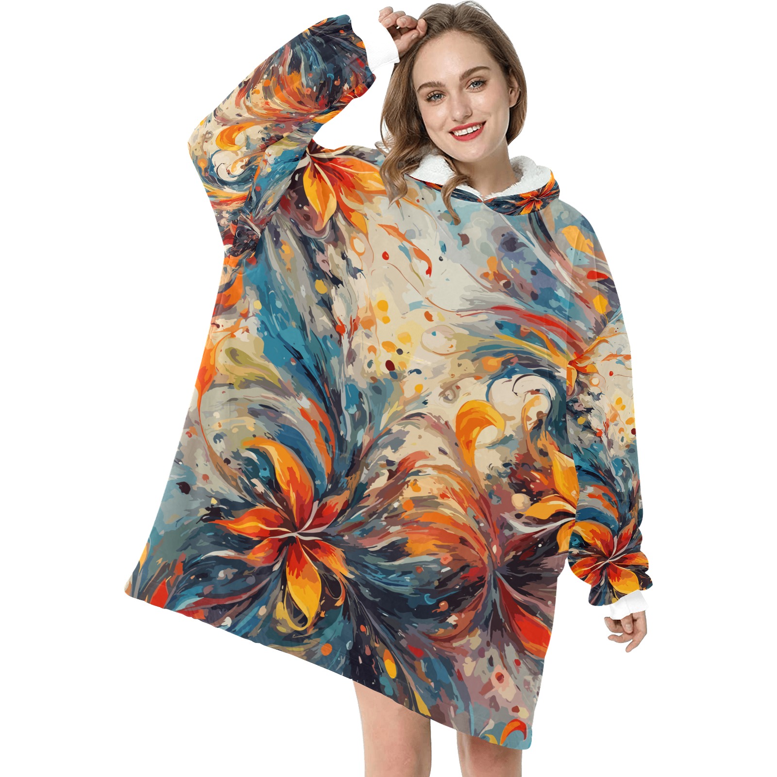 Abstract colorful flowers and whirlpool of colors. Blanket Hoodie for Women