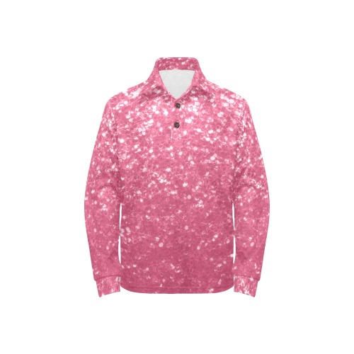 Magenta light pink red faux sparkles glitter Little Girls' All Over Print Long Sleeve Polo Shirt (Model T73)