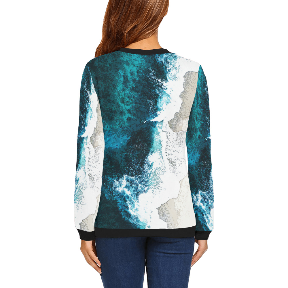 Ocean And Beach All Over Print Crewneck Sweatshirt for Women (Model H18)