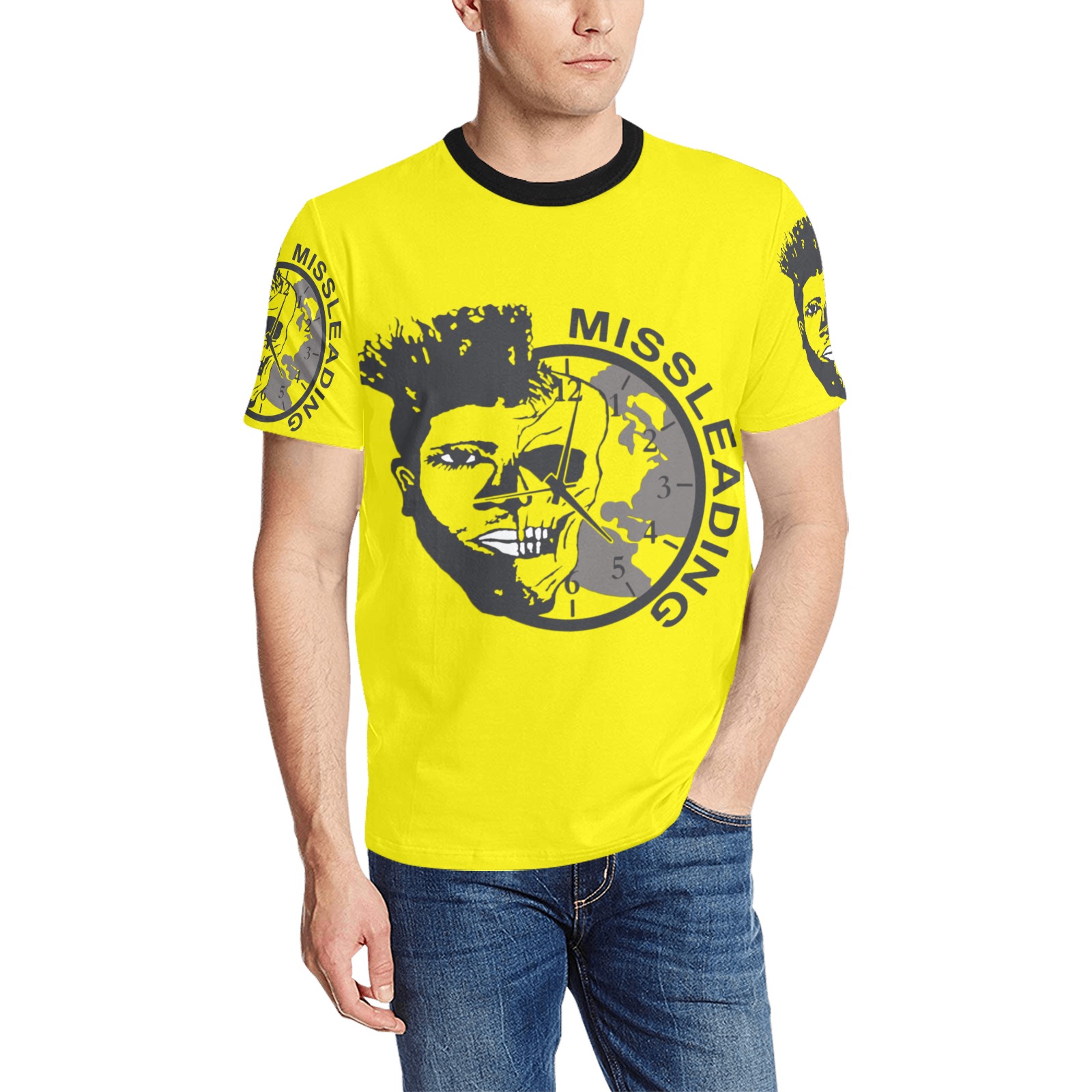 black and yellow Men's All Over Print T-Shirt (Solid Color Neck) (Model T63)