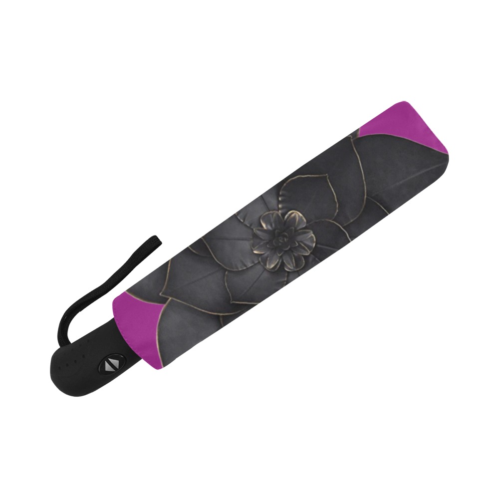 black flower purple Anti-UV Auto-Foldable Umbrella (Underside Printing) (U06)