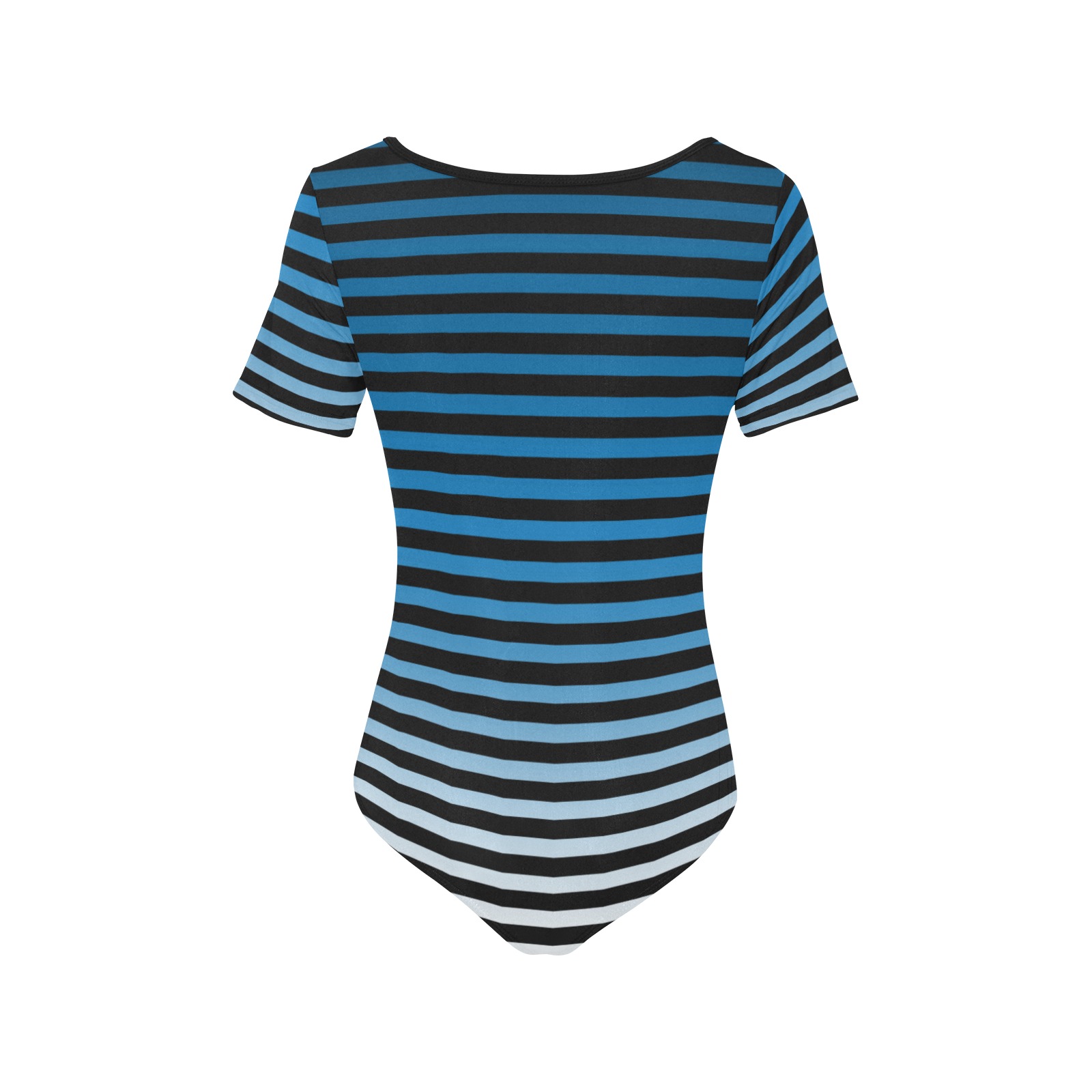 Stripes Fade Blue, Black Women's Short Sleeve Bodysuit