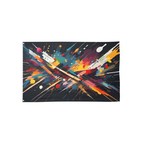 Lines of color abstract art on black background House Flag 56"x34.5"