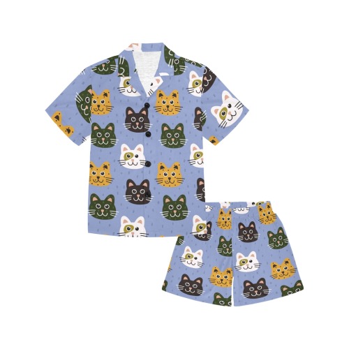 Cute Cat PJs Little Girls' V-Neck Short Pajama Set