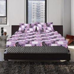 Purple Cosmic Cats Patchwork Pattern 3-Piece Bedding Set