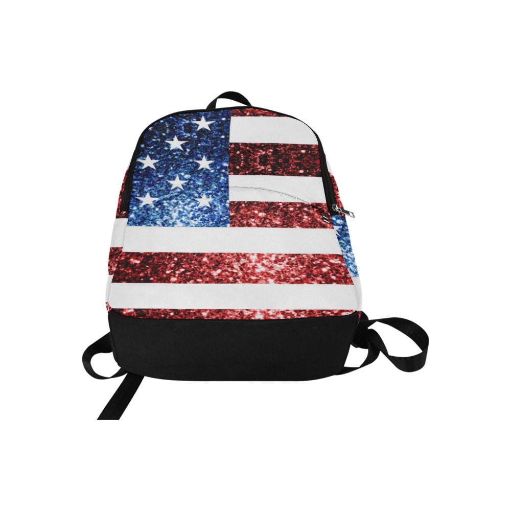 Sparkly USA flag America Red White Blue faux Sparkles patriotic bling 4th of July Fabric Backpack for Adult (Model 1659)