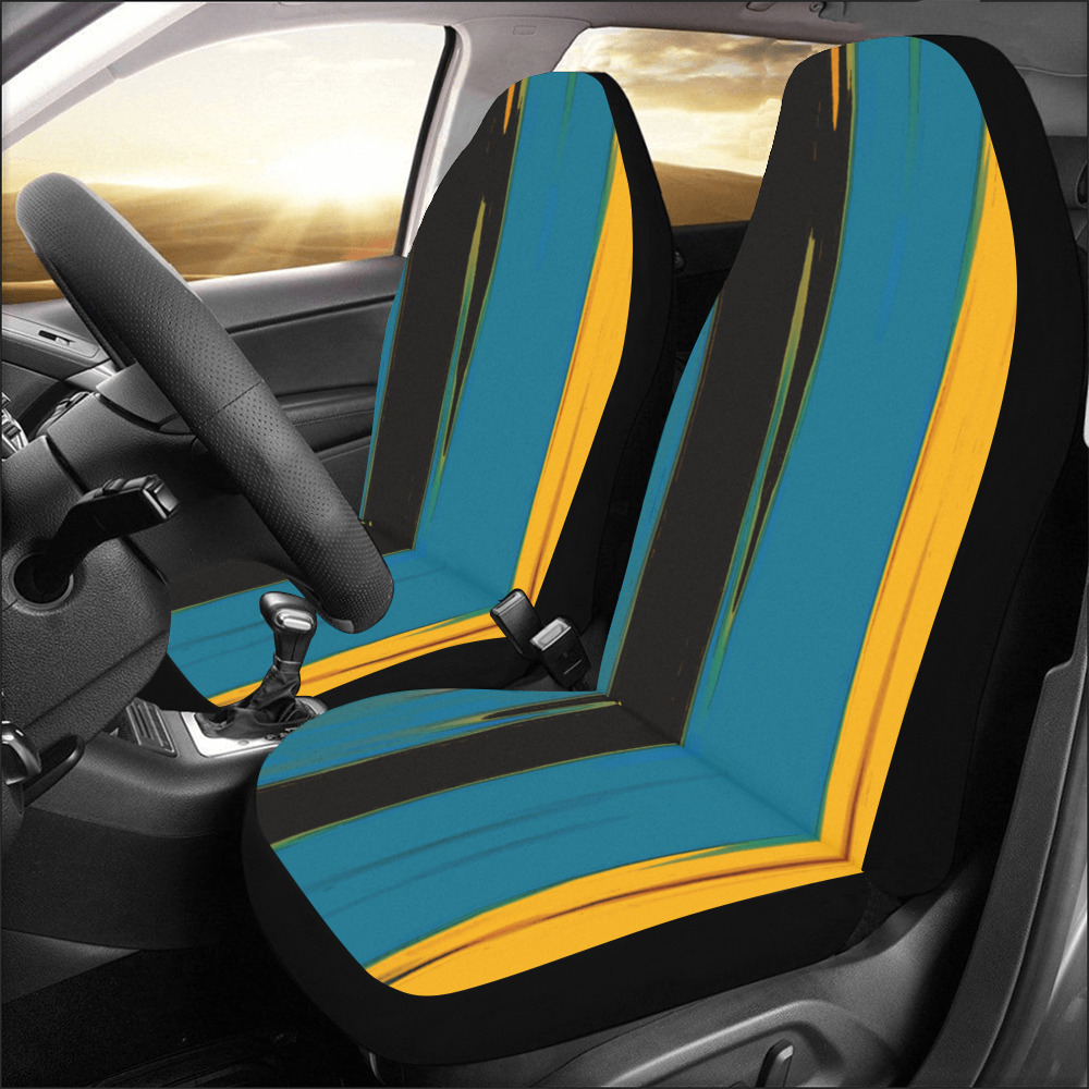 Black Turquoise And Orange Go! Abstract Art Car Seat Covers (Set of 2)