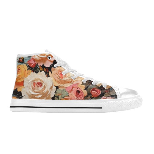 A bunch of beautiful beige rose flowers oil art. Women's Classic High Top Canvas Shoes (Model 017)