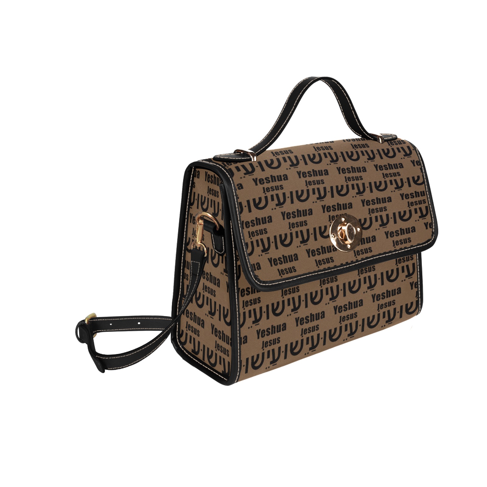 Yeshua Purse Brown Waterproof Canvas Bag-Black (All Over Print) (Model 1641)