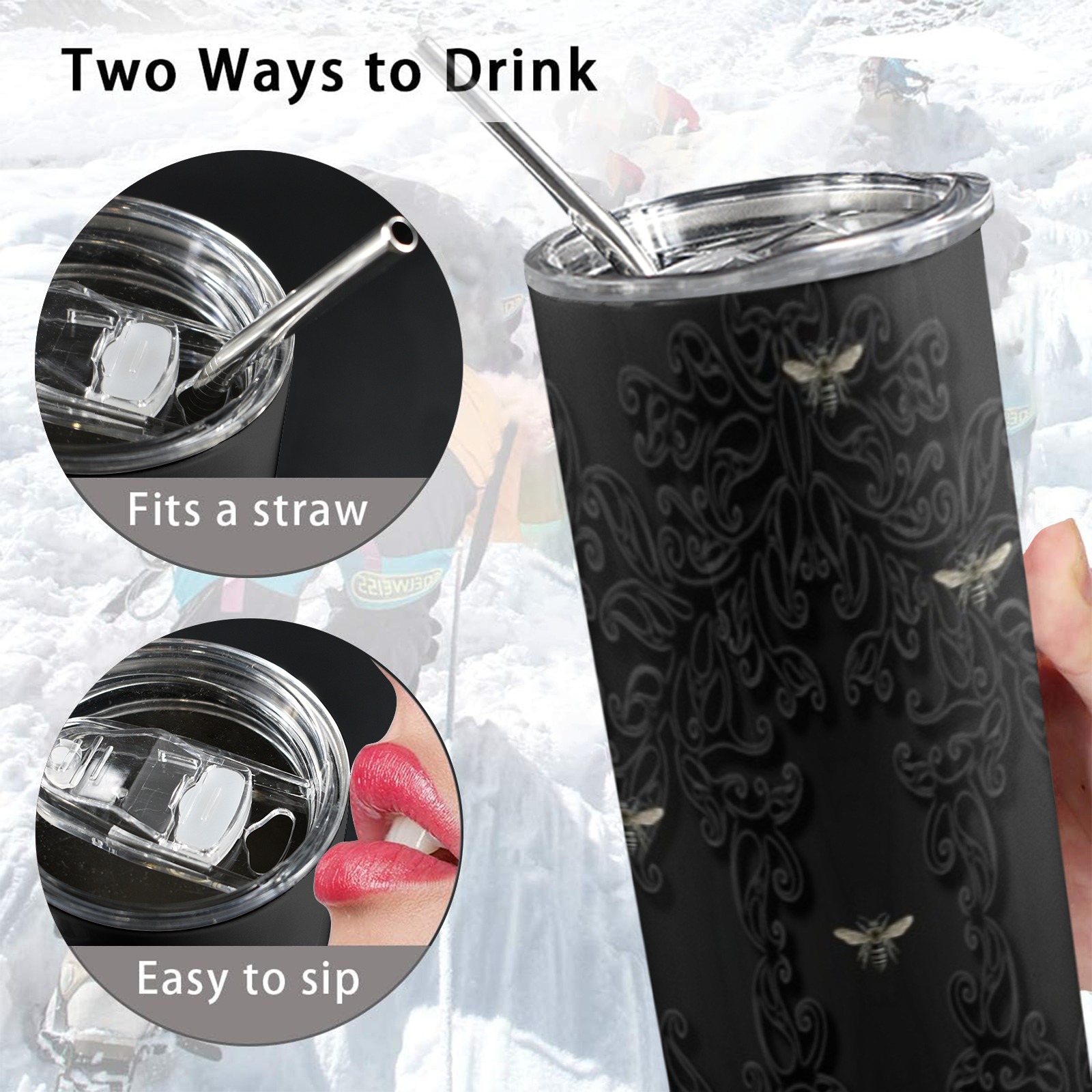 Black Bees and Lace 20oz Tall Skinny Tumbler with Lid and Straw