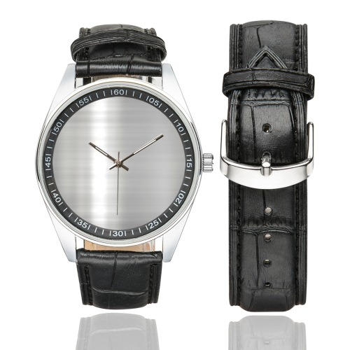 silver metal 1 Men's Casual Leather Strap Watch(Model 211)