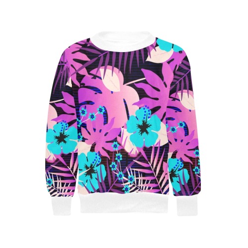 GROOVY FUNK THING FLORAL PURPLE Girls' All Over Print Crew Neck Sweater (Model H49)