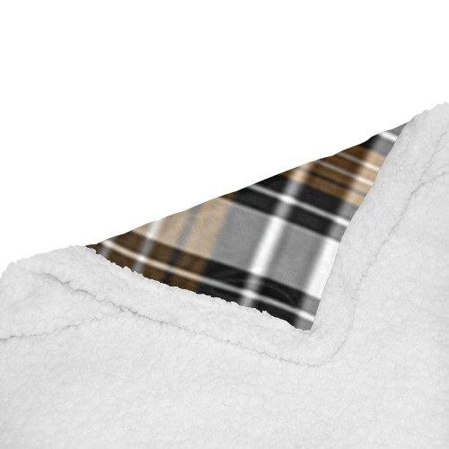 Brown Black Plaid Double Layer Short Plush Blanket 50"x60"
