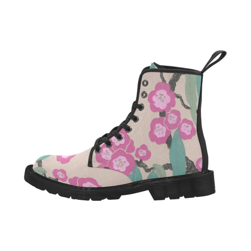 Pink flowers Martin Boots for Women (Black) (Model 1203H)