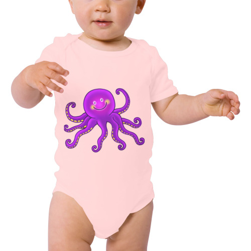 Octopus Sealife Cartoon Baby Powder Organic Short Sleeve One Piece (Model T28)
