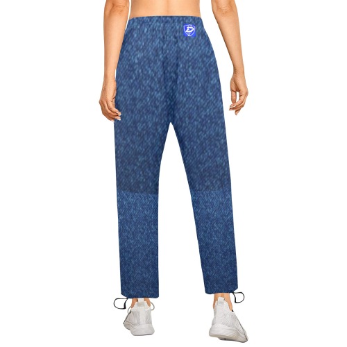 DIONIO Clothing - Ladies' Dark Blue Denim-Look Cargo Pants (Blue D Shield Logo) Women's Quick Dry Cargo Sweatpants (Model L65)
