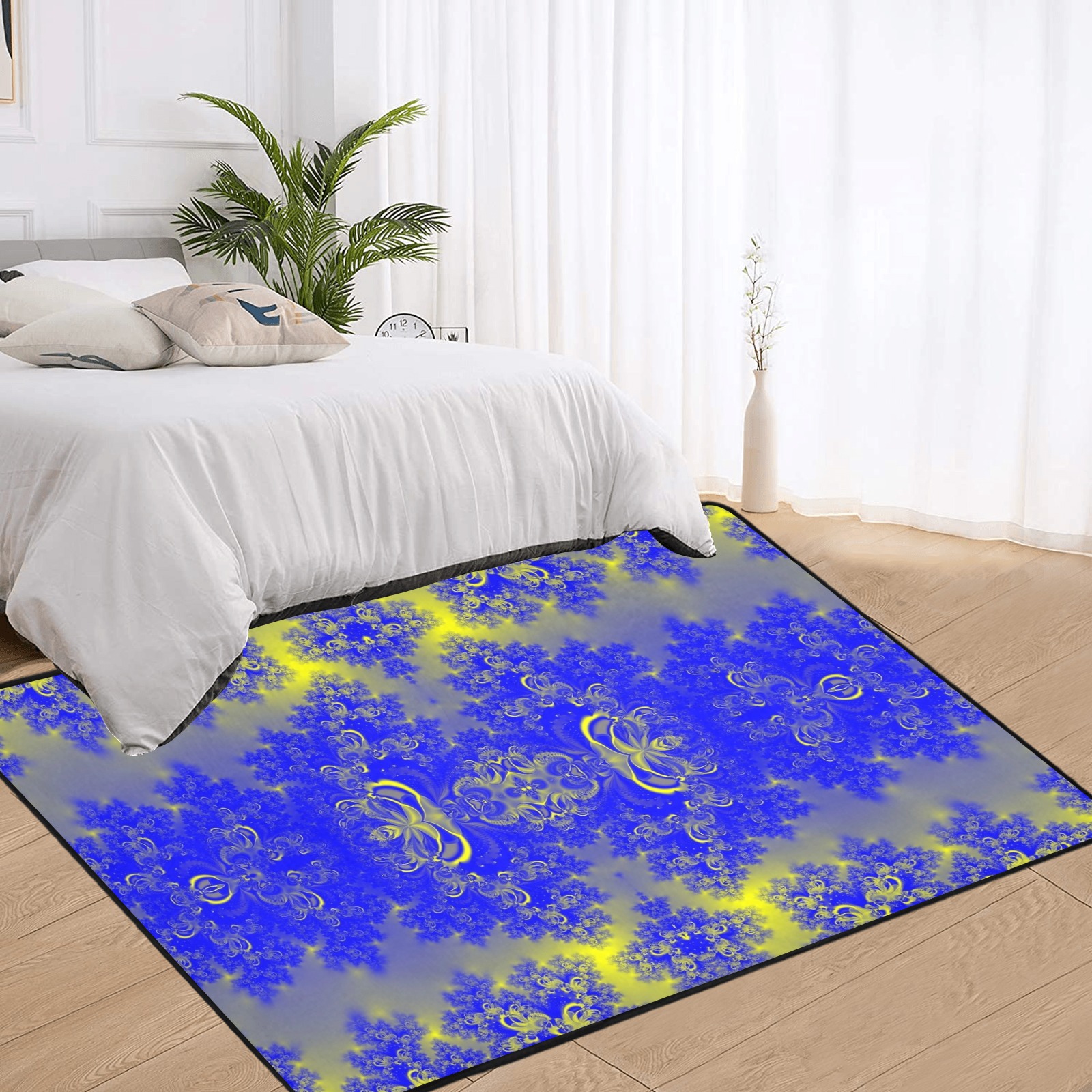 Sunlight and Blueberry Plants Frost Fractal Area Rug with Black Binding 7'x5'