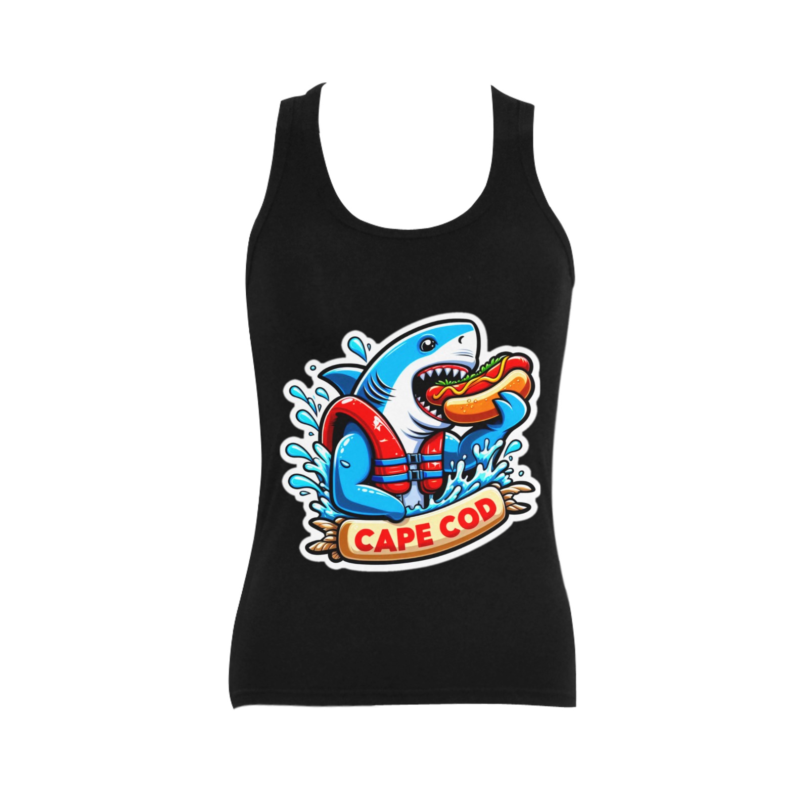 CAPE COD-GREAT WHITE EATING HOT DOG 2 Women's Shoulder-Free Tank Top (Model T35)