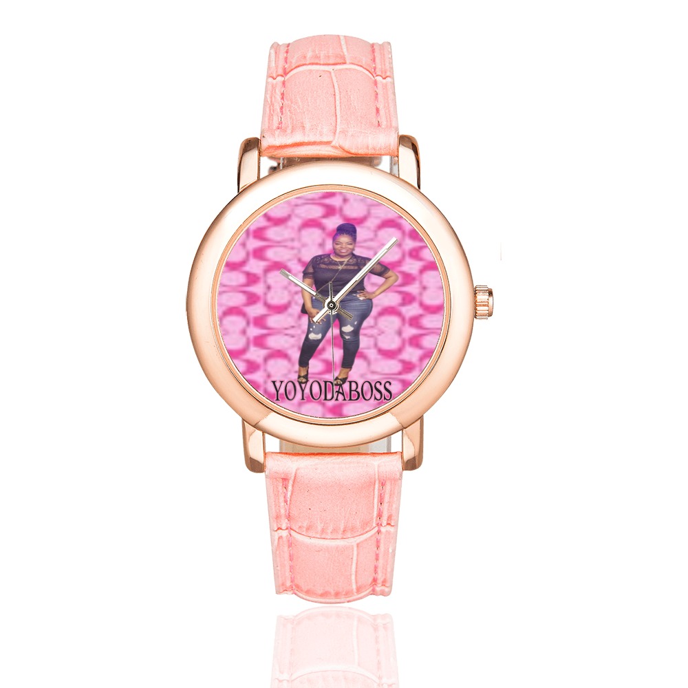 Customize Ladies Designer  Watch Women's Rose Gold Leather Strap Watch(Model 201)
