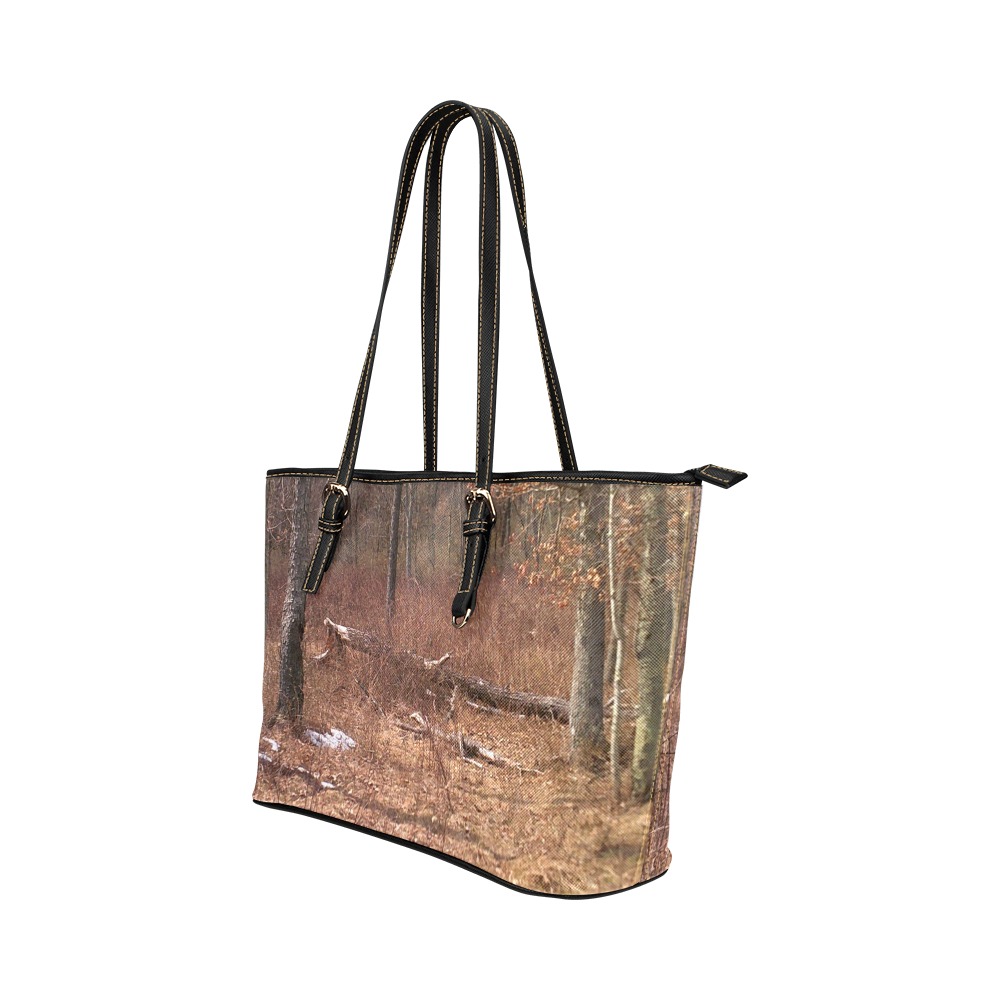 Falling tree in the woods Leather Tote Bag/Small (Model 1651)