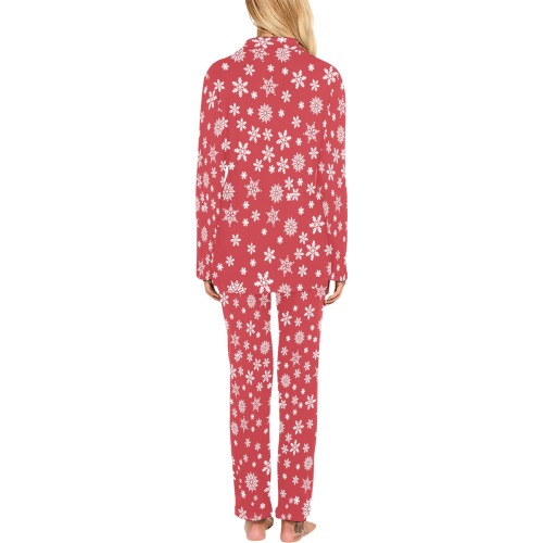 Christmas  White Snowflakes on Red Women's Long Pajama Set