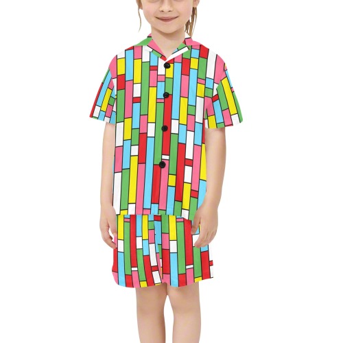 Cute Geometric Rectangles PJs Little Girls' V-Neck Short Pajama Set