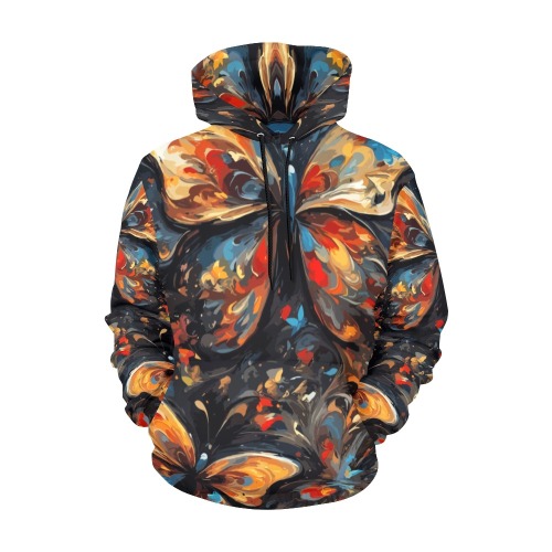 Yellow butterflies against the black background. All Over Print Hoodie for Women (USA Size) (Model H13)