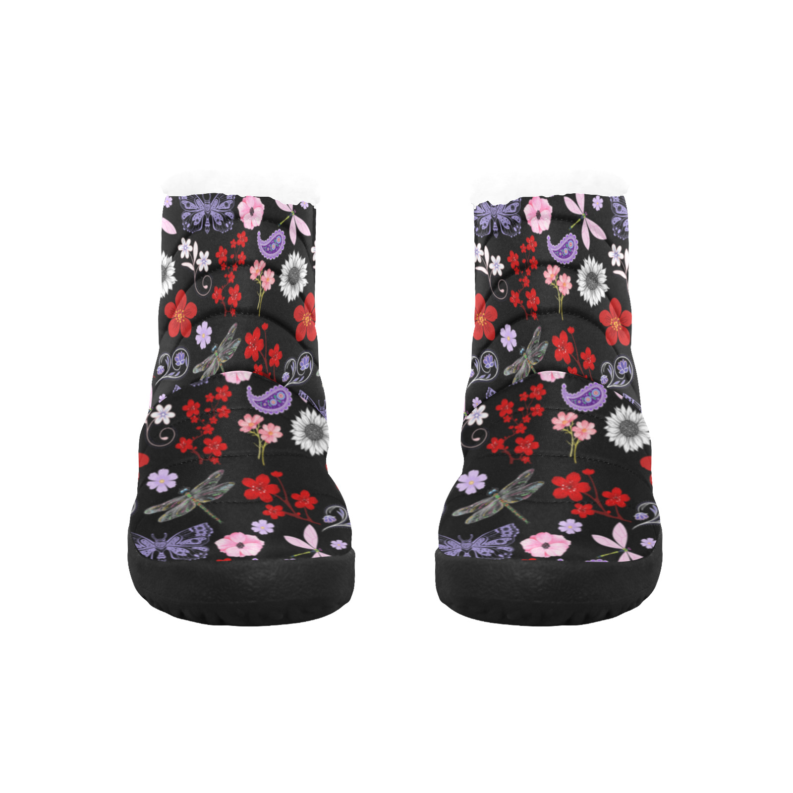 Black, Red, Pink, Purple, Dragonflies, Butterfly and Flowers Design Women's Cotton-Padded Shoes (Model 19291)