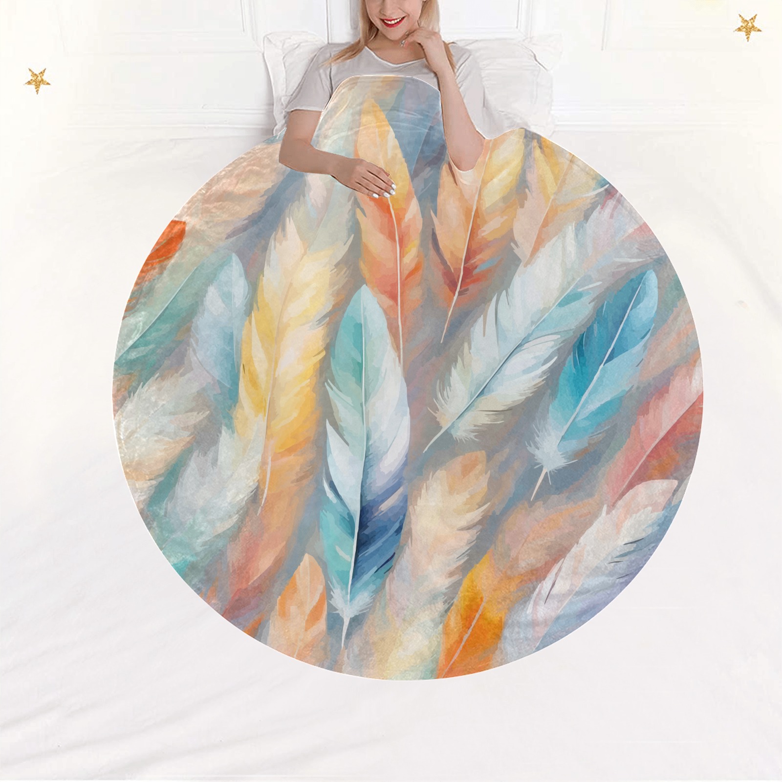 Charming feathers fantasy art. Chic pastel colors. Circular Ultra-Soft Micro Fleece Blanket 60"