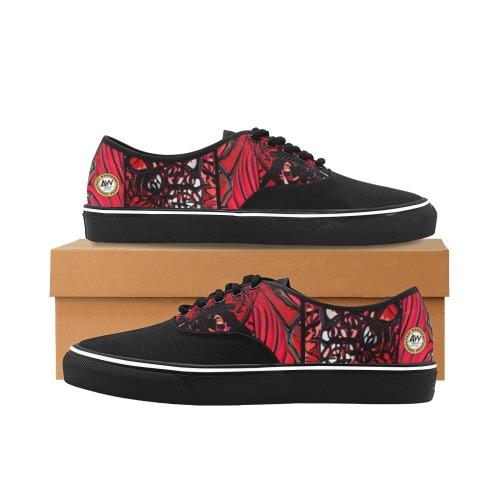red and black intricate pattern 1 Classic Men's Canvas Low Top Shoes (Model E001-4)