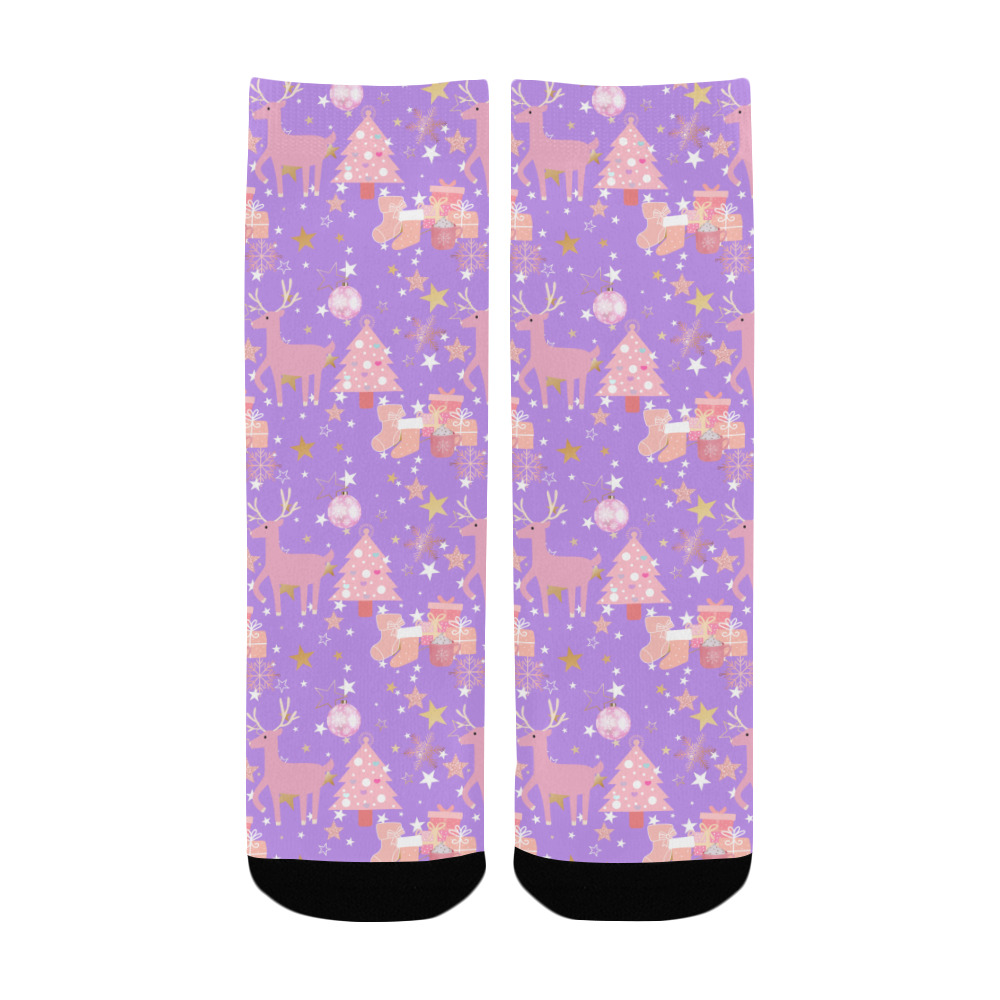 Pink and Purple and Gold Christmas Design Kids' Custom Socks