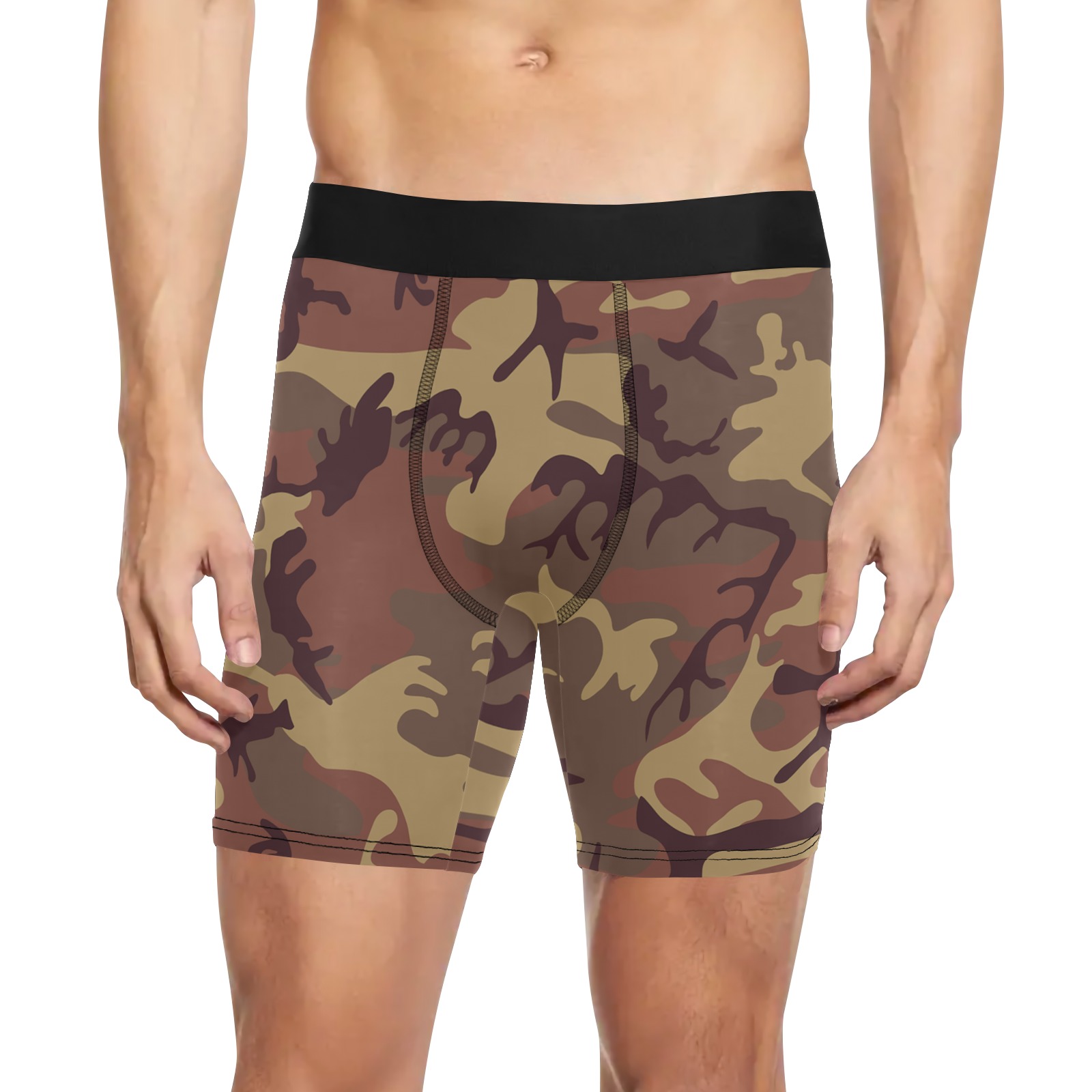 Camo Dark Brown Men's Long Leg Boxer Briefs (Model L67)