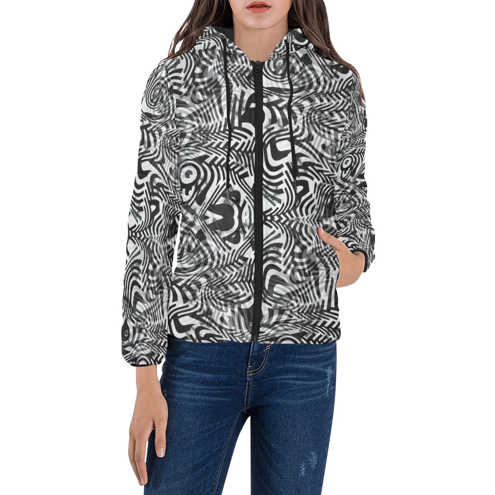 Zebra by Artdream Women's Padded Hooded Jacket (Model H46)