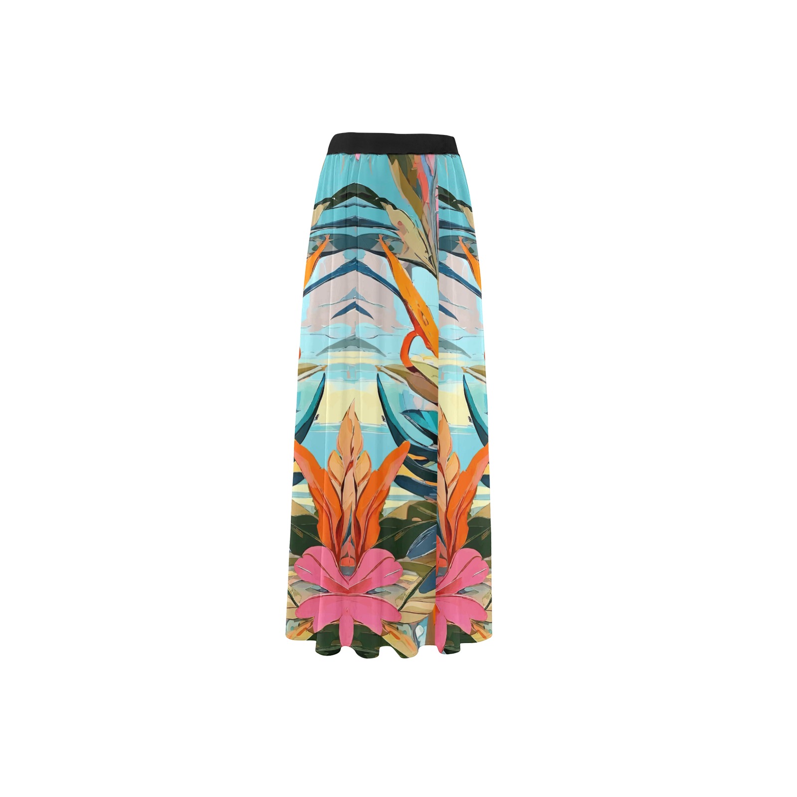 Colorful tropical plants fantasy oil paint art. High Slit Long Beach Dress (Model S40)