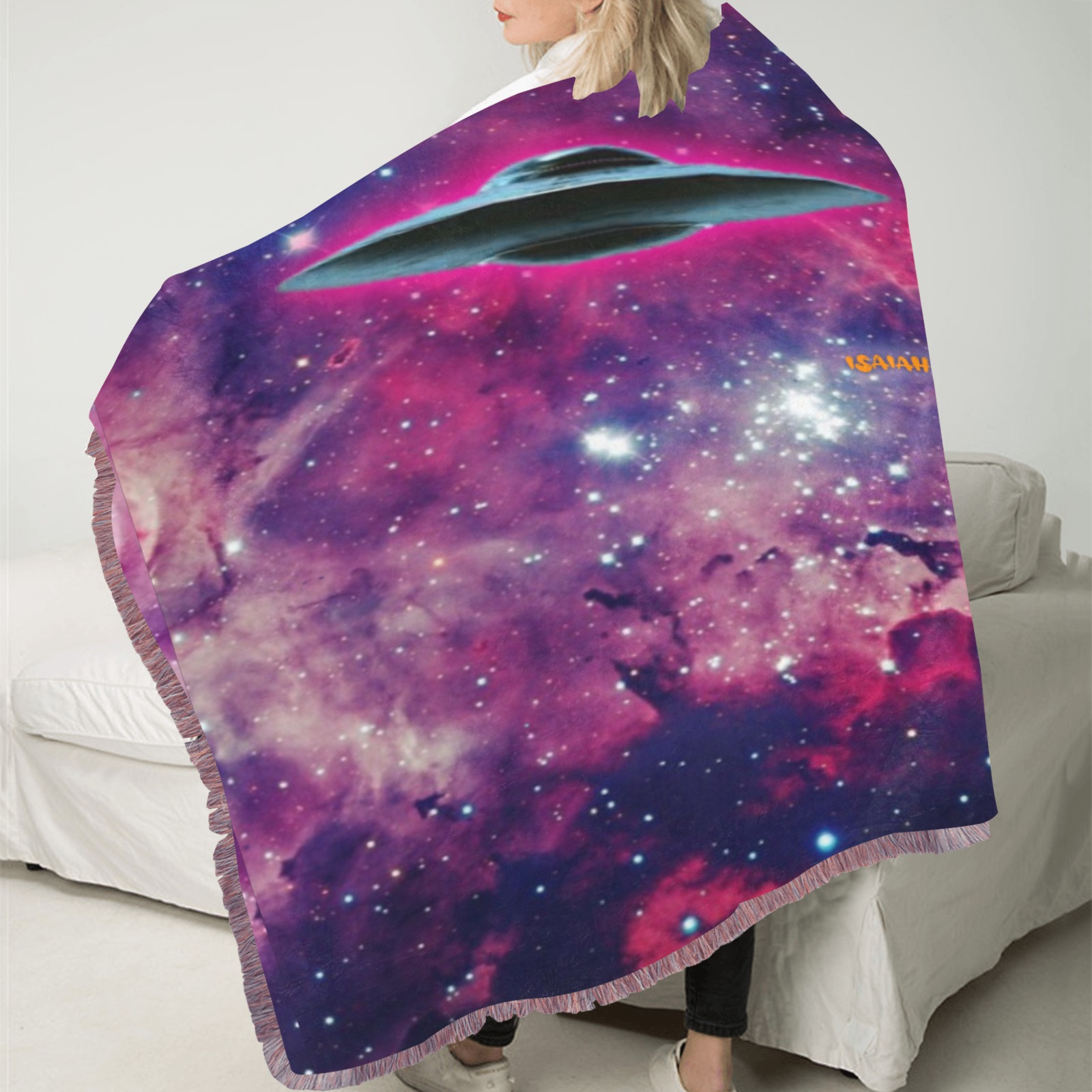 Believe ufo Ultra-Soft Fringe Blanket 60"x80" (Mixed Pink)