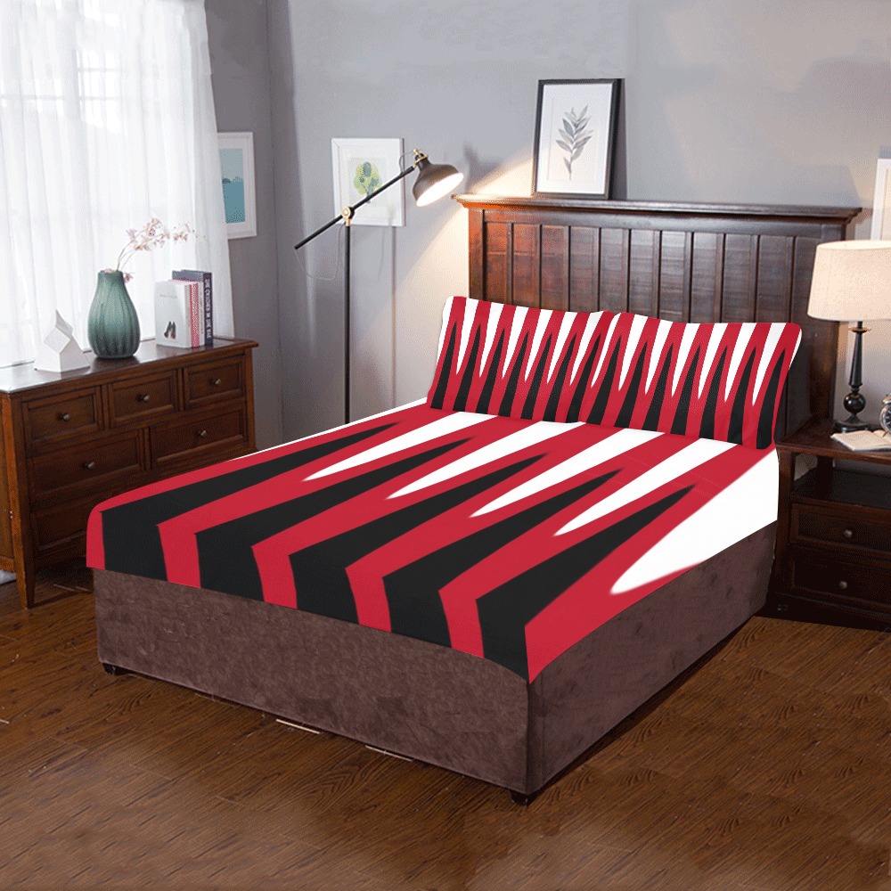 Wave Design Red 3-Piece Bedding Set