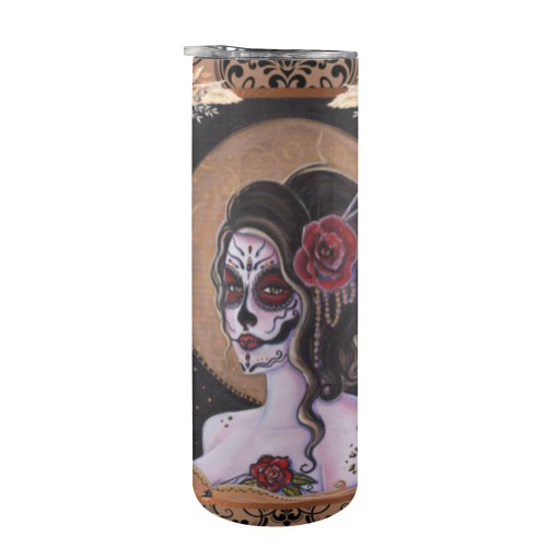 Bella day of the dead 20oz Tall Skinny Tumbler with Lid and Straw