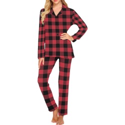 Black and Red Buffalo Print Women's Long Pajama Set