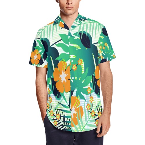 GROOVY FUNK THING FLORAL Men's Short Sleeve Shirt with Lapel Collar (Model T54)