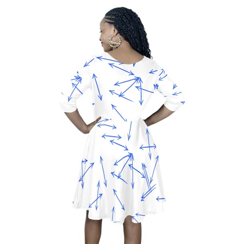 Arrows Every Direction Blue Half Sleeve Skater Dress (Model D61)