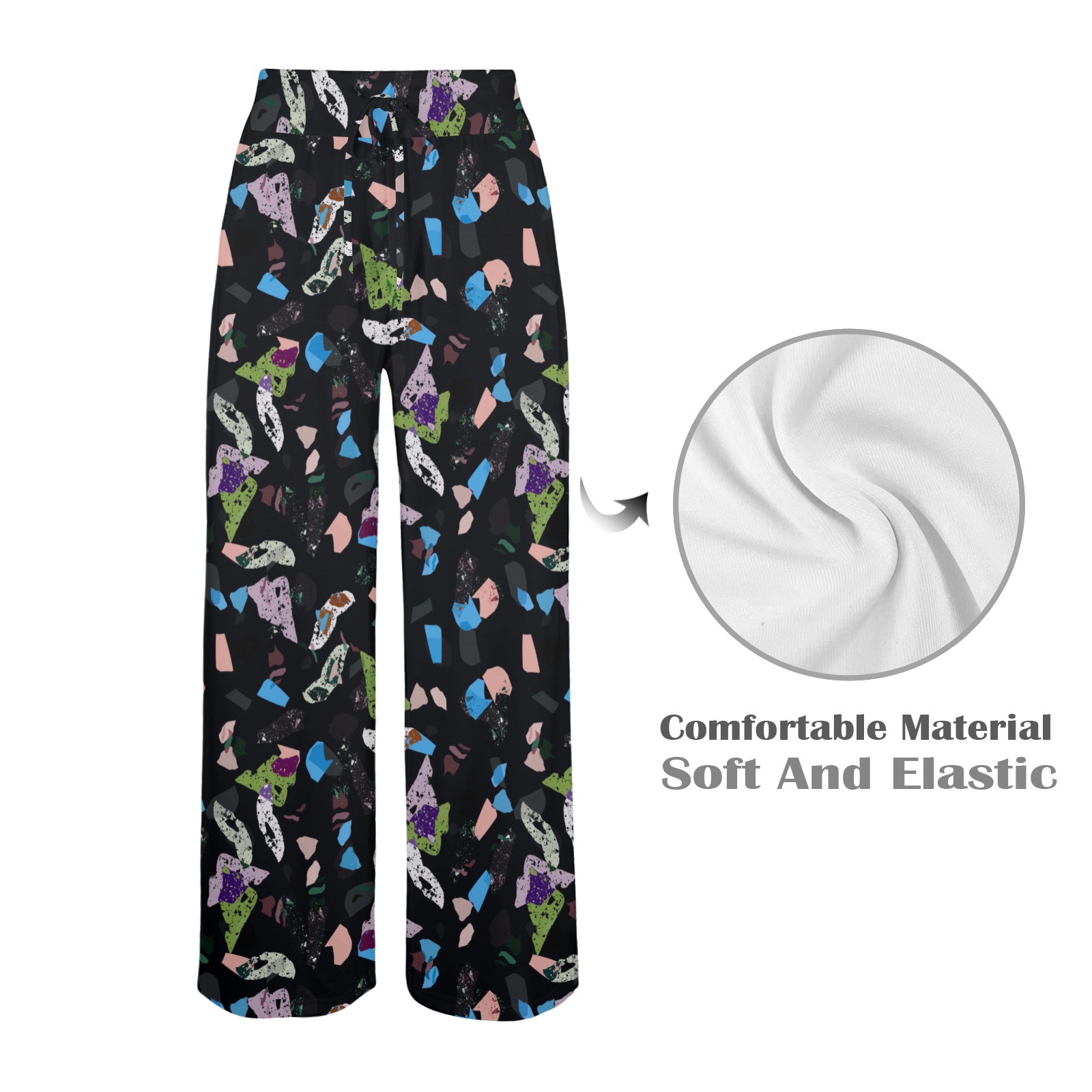 Dark abstract terrazzo Women's Wide Leg Lounge Pants (Model L77)