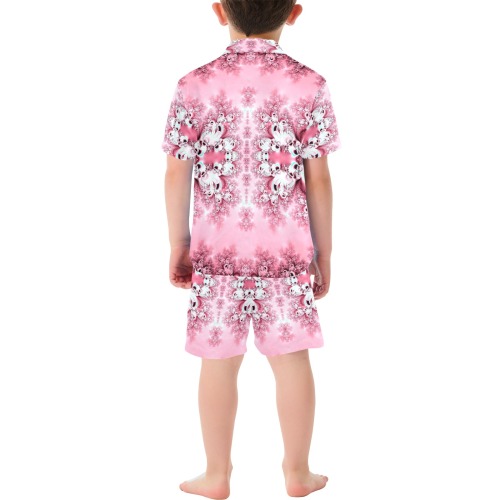 Pink Rose Garden Frost Fractal Little Boys' V-Neck Short Pajama Set